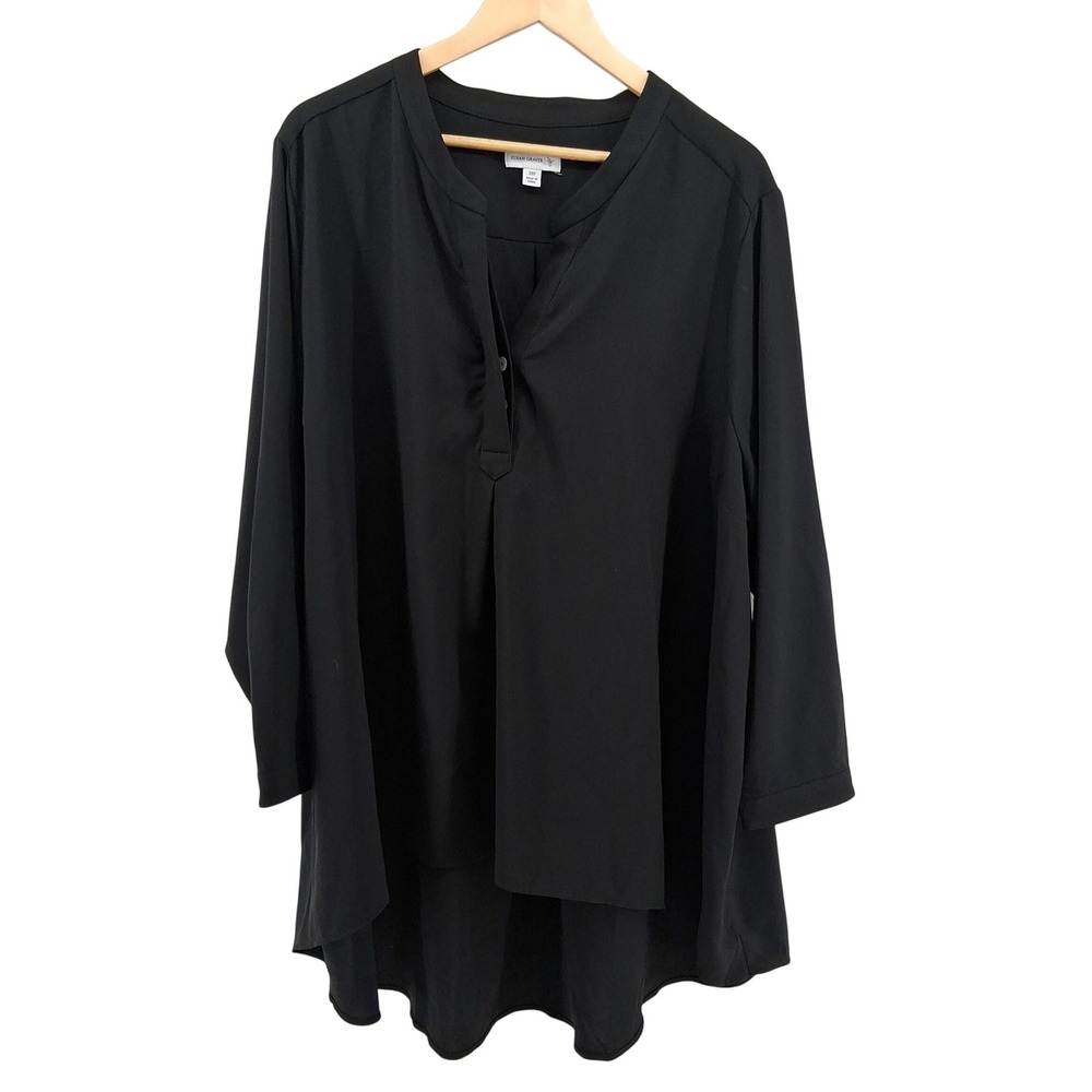 Susan Graver Black Button Hi-Low Tunic Top Plus‎ Size 3XP Liquid Knit Officecore